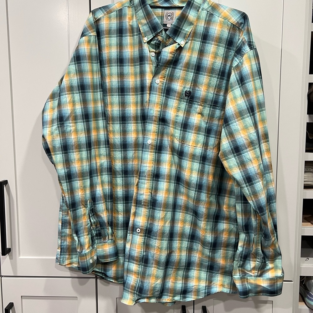 Cinch Men's Plaid Shirt in Blue and Yellow